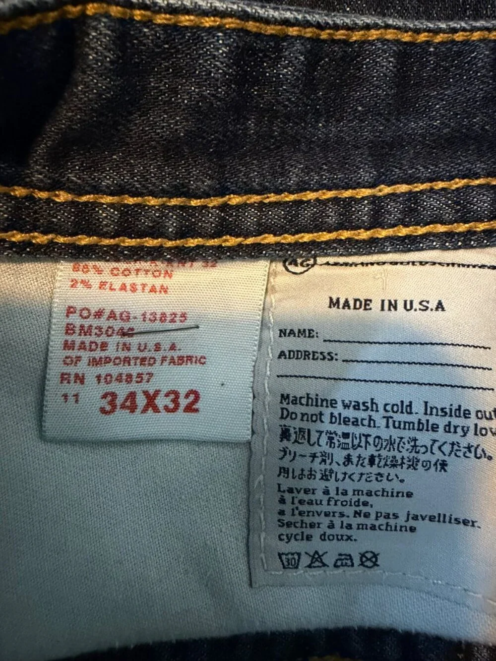 AG Adriano Goldschmied The Protege Straight Jeans Men’s 34x32 Made USA Dark Wash